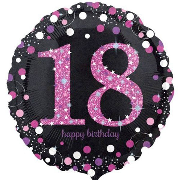 18th Birthday Pink/Black Foil Balloon