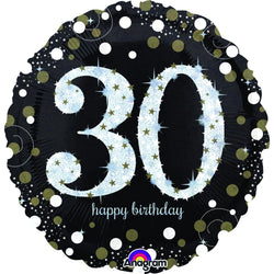 30th Birthday Black/Gold Foil Balloon - Yummy Box