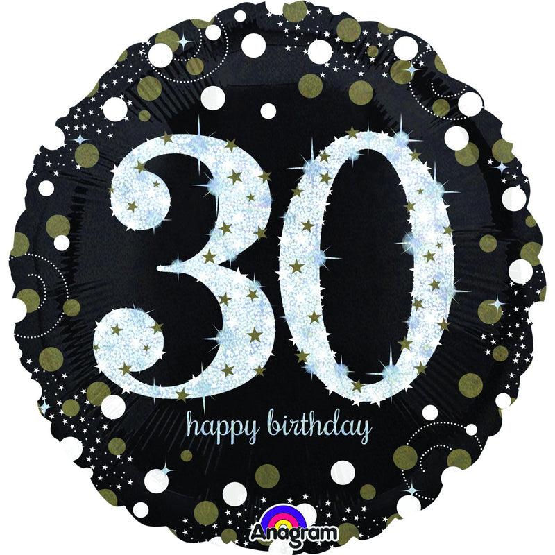 30th Birthday Black/Gold Foil Balloon