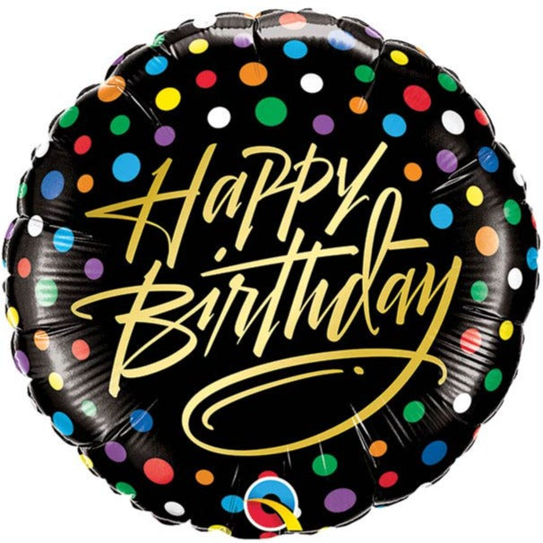 Happy Birthday Gold Script & Dots Foil Balloon